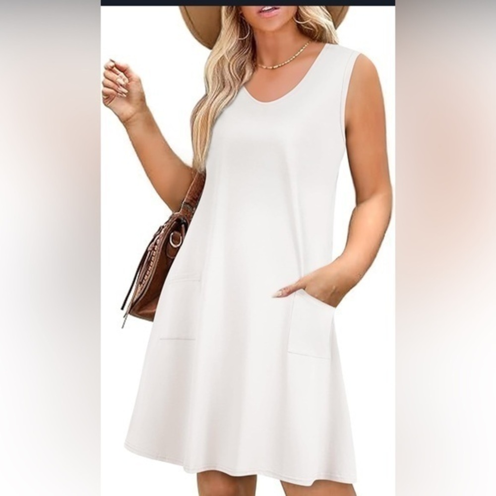 Women's Summer Dress Sleeveless Sundresses Pockets Casual Beach Cover Up M
